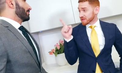 Suited Johnny Viper mutually barebacks with ginger stud Leander