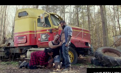 Burly Truckers Bring Muscle to his Knees