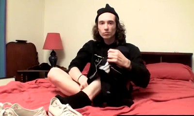 Long haired straighty's throbbing boner spraying jizz jerk off session