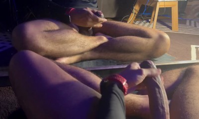 chubby guy cumming in the mirror